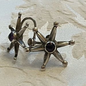 Vintage Taxco Mexico sterling silver starburst earrings. Circa 1951.